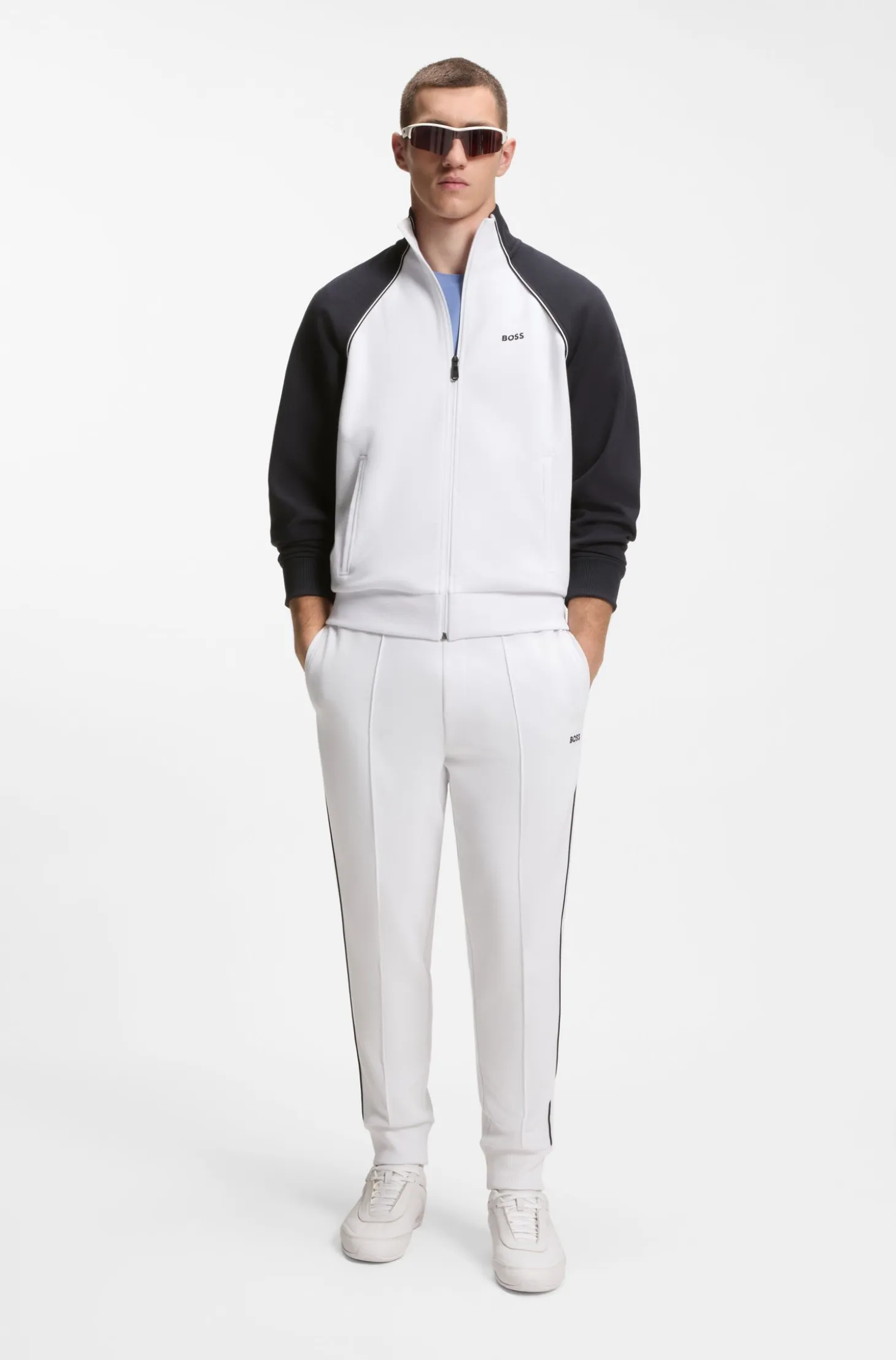 Cotton-blend sweatshirt with contrast piping