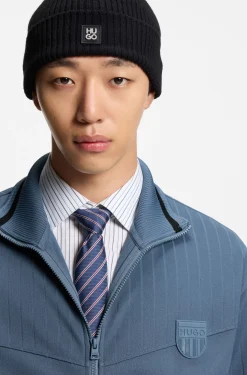 Cotton-blend sweatshirt with drop-needle stripe