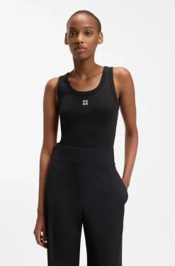 Cotton-blend tank top with stacked-logo embroidery