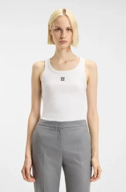 Cotton-blend tank top with stacked-logo embroidery
