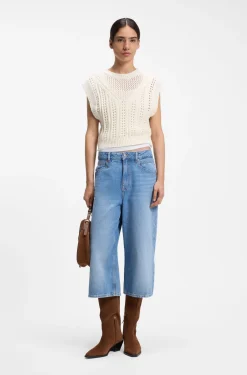Cotton-blend top with open-knit structure