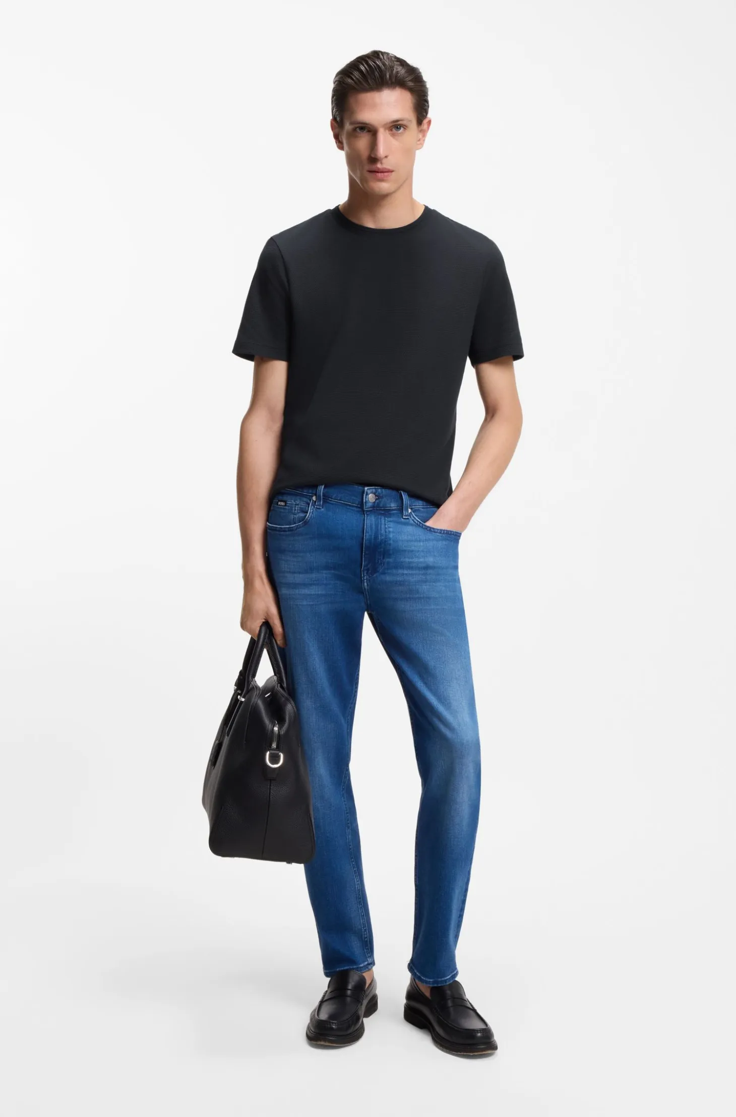 Cotton-blend T-shirt with bubble-jacquard structure