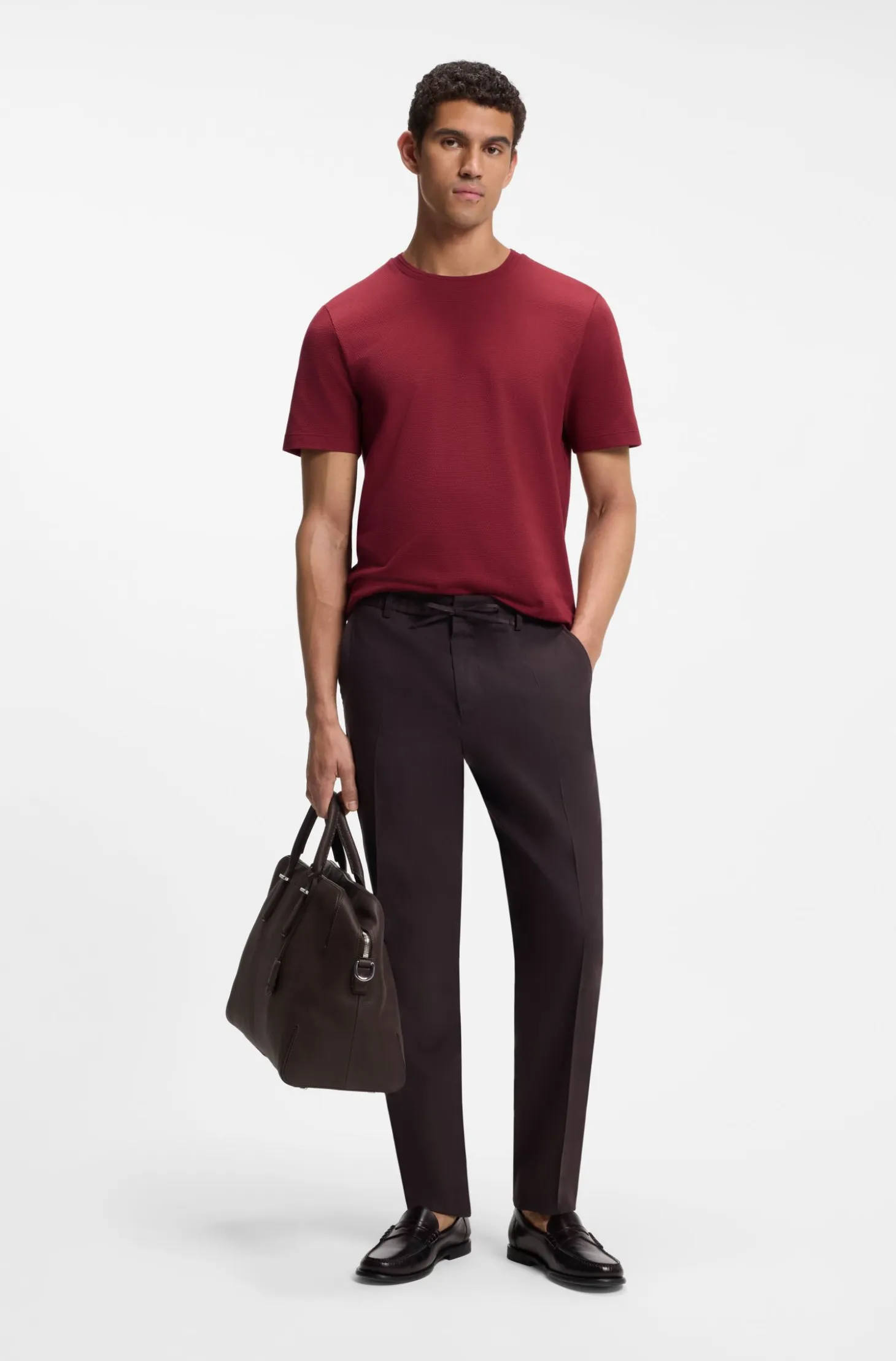 Cotton-blend T-shirt with bubble-jacquard structure