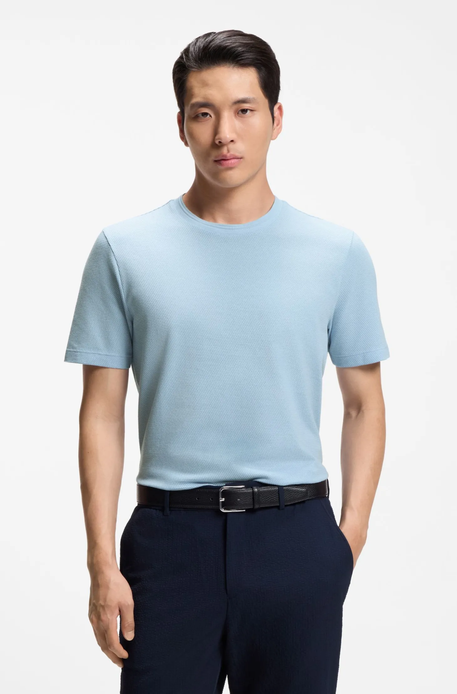 Cotton-blend T-shirt with bubble-jacquard structure