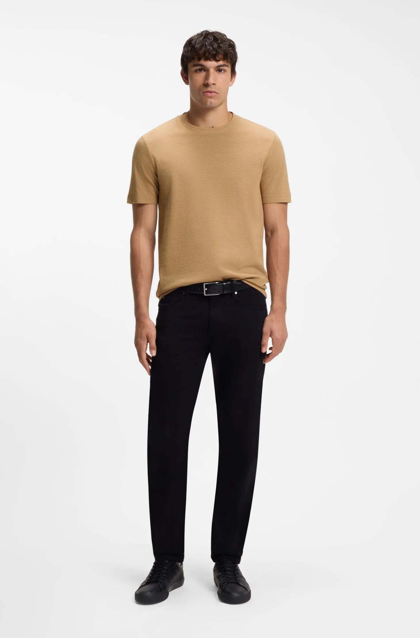 Cotton-blend T-shirt with bubble-jacquard structure