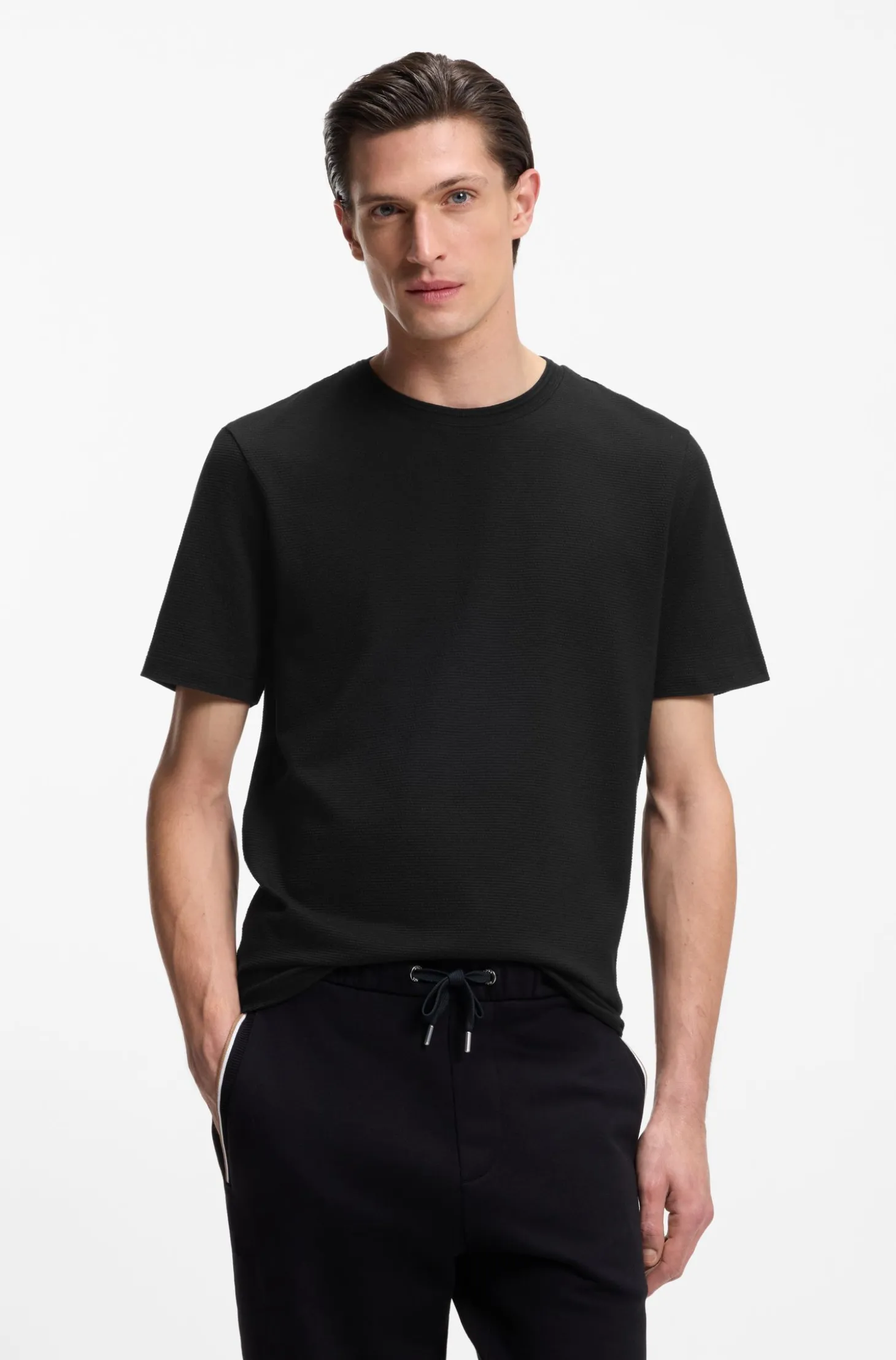 Cotton-blend T-shirt with bubble-jacquard structure