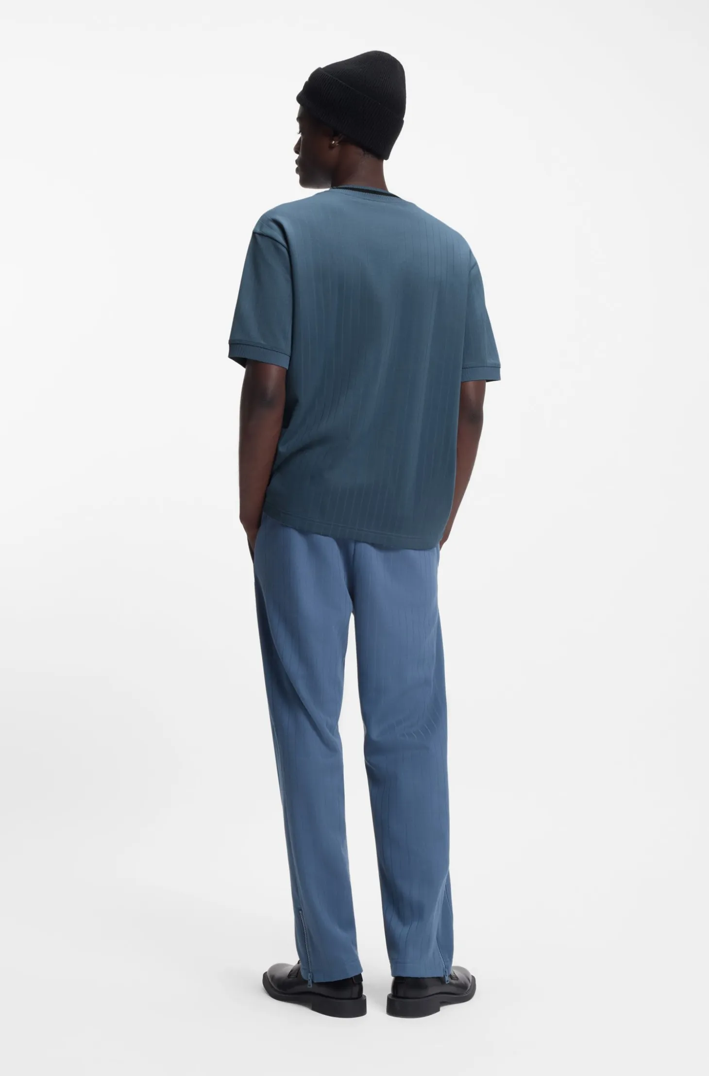 Cotton-blend T-shirt with drop-needle stripe