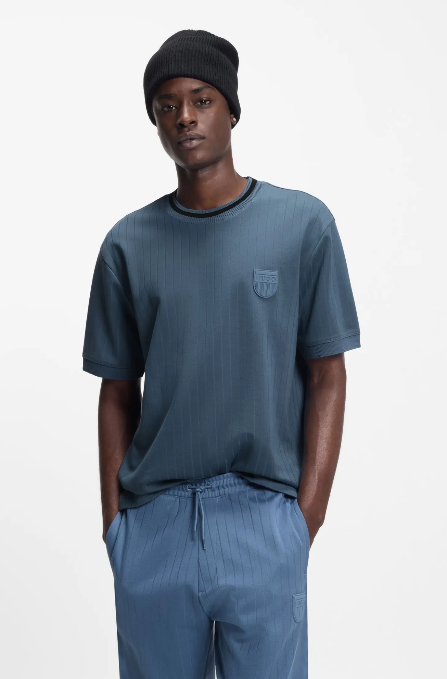Cotton-blend T-shirt with drop-needle stripe