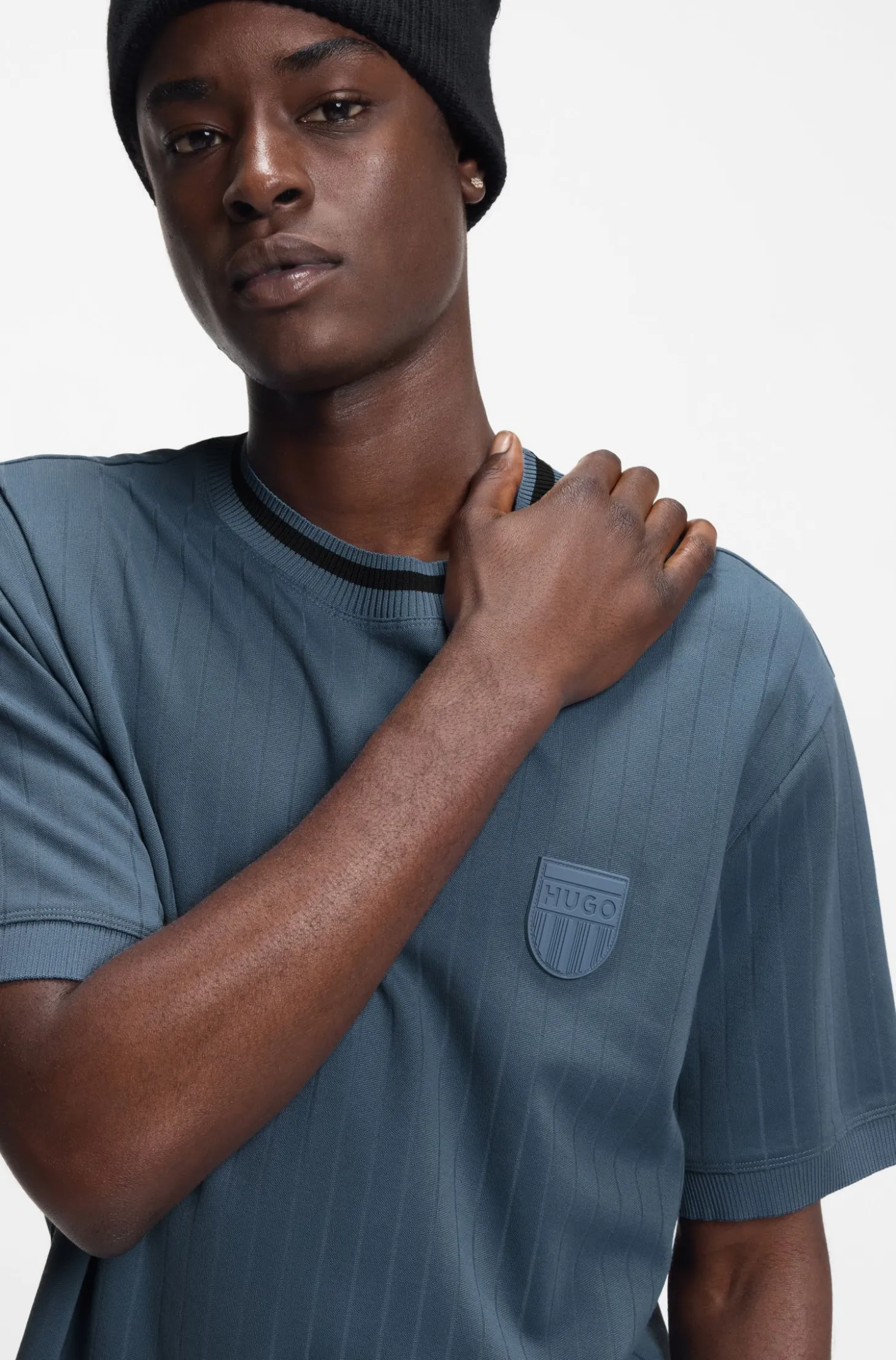 Cotton-blend T-shirt with drop-needle stripe