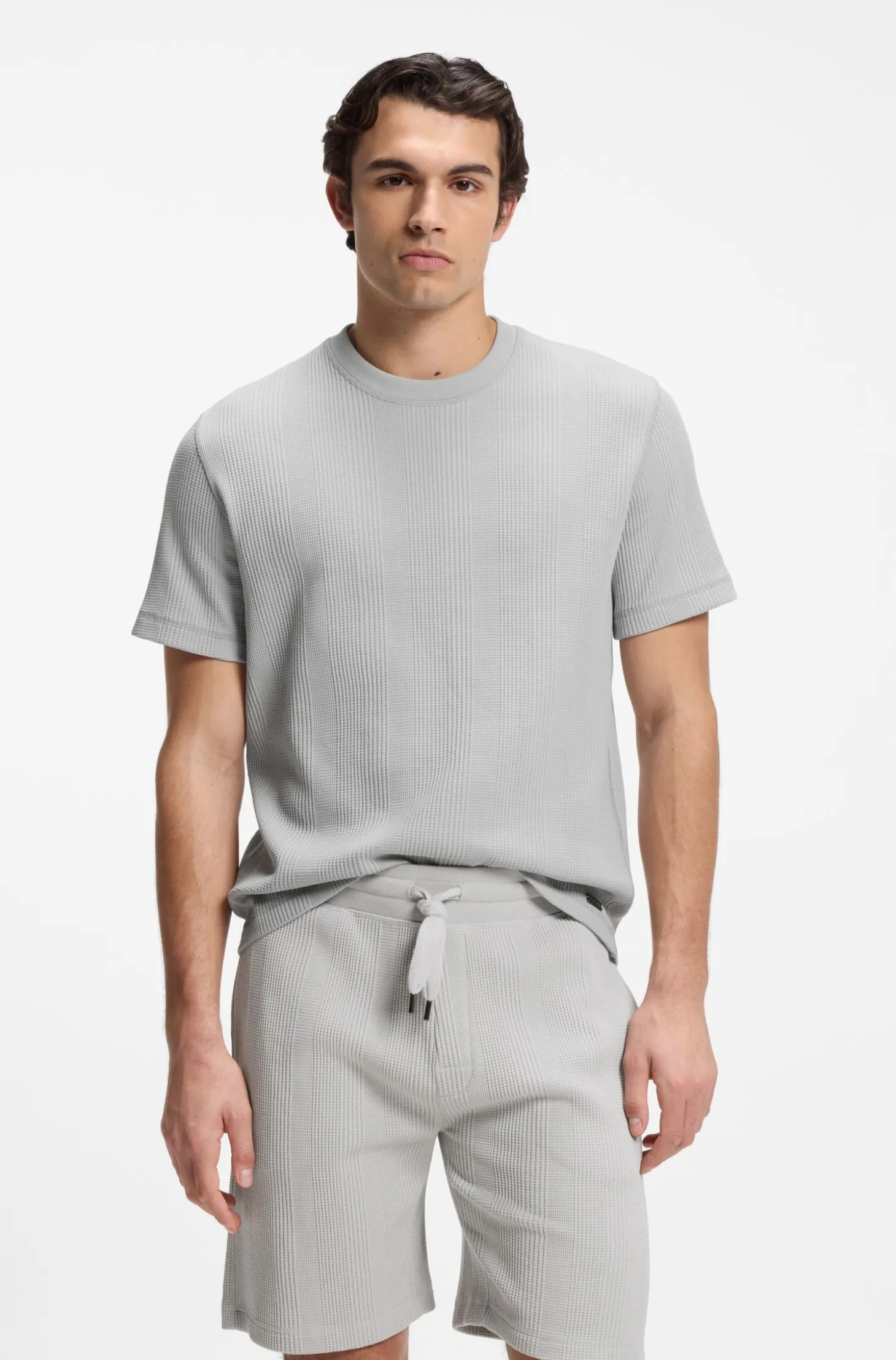Cotton-blend T-shirt with waffle structure