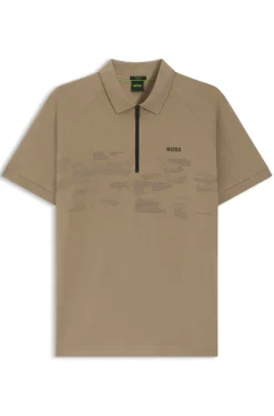 Cotton-blend zipped polo shirt with reflective graphics