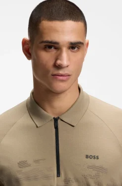 Cotton-blend zipped polo shirt with reflective graphics
