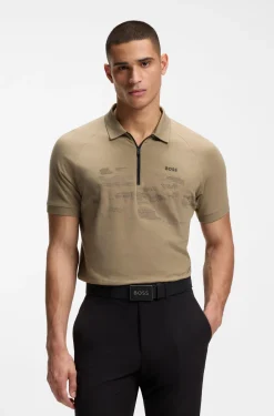 Cotton-blend zipped polo shirt with reflective graphics