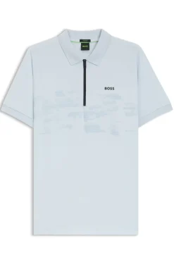 Cotton-blend zipped polo shirt with reflective graphics