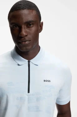 Cotton-blend zipped polo shirt with reflective graphics
