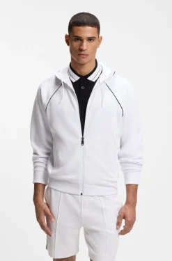 Cotton-blend zip-up hoodie with piping details