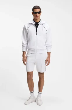 Cotton-blend zip-up hoodie with piping details
