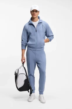 Cotton-blend zip-up hoodie with piping details