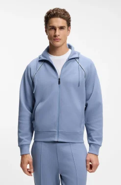 Cotton-blend zip-up hoodie with piping details