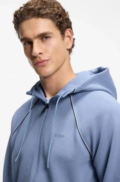Cotton-blend zip-up hoodie with piping details