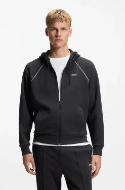 Cotton-blend zip-up hoodie with piping details