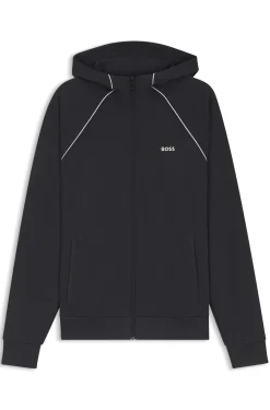 Cotton-blend zip-up hoodie with piping details