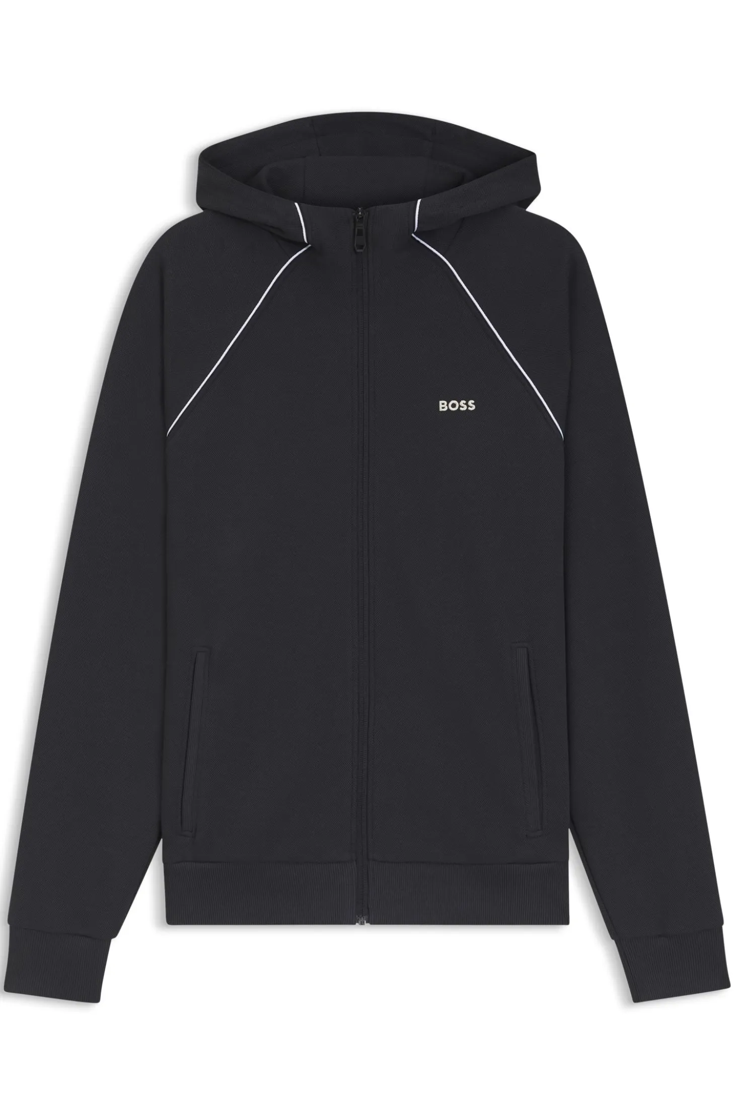 Cotton-blend zip-up hoodie with piping details