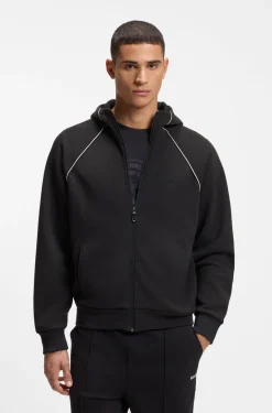 Cotton-blend zip-up hoodie with piping details