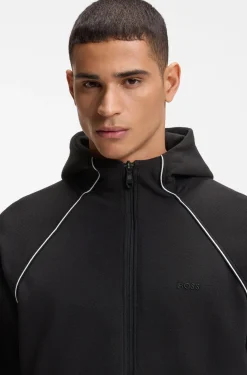 Cotton-blend zip-up hoodie with piping details