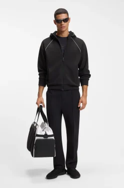 Cotton-blend zip-up hoodie with piping details