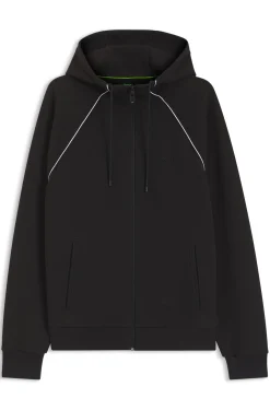Cotton-blend zip-up hoodie with piping details