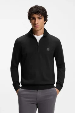 Cotton-cashmere sweater with zip collar