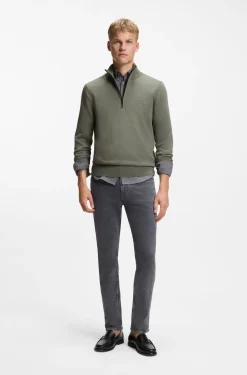 Cotton-cashmere sweater with zip collar