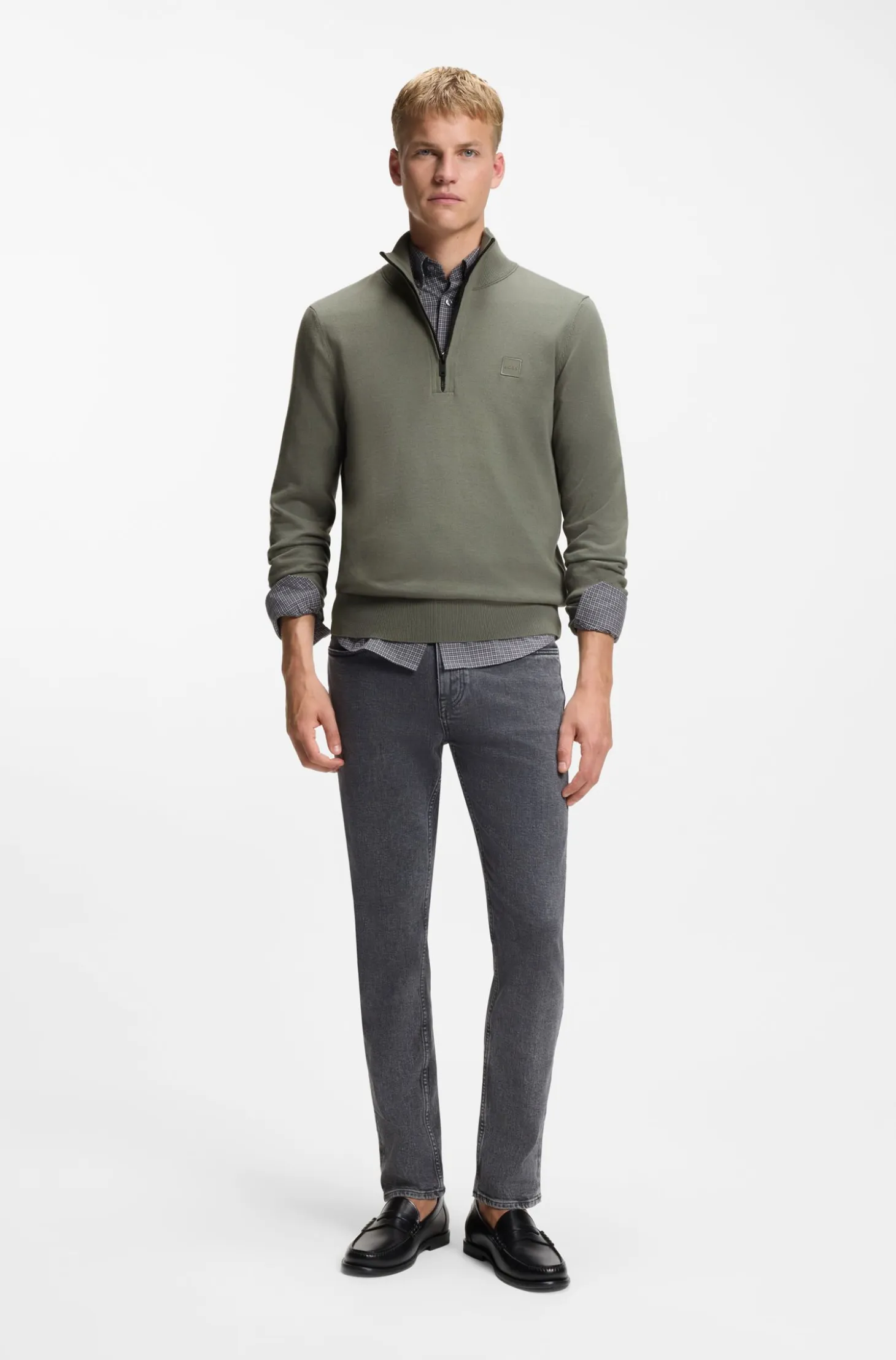 Cotton-cashmere sweater with zip collar