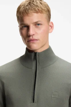 Cotton-cashmere sweater with zip collar