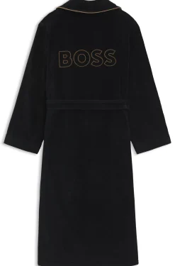 Cotton dressing gown with piping and embroidered branding