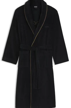 Cotton dressing gown with piping and embroidered branding