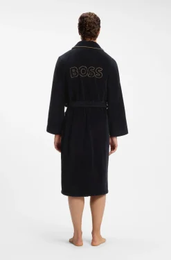 Cotton dressing gown with piping and embroidered branding