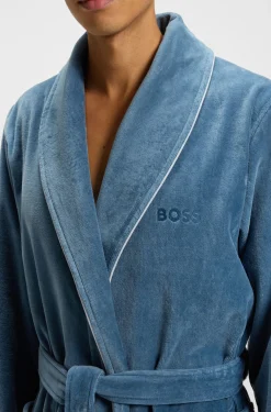 Cotton dressing gown with piping and embroidered branding