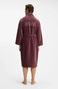 Cotton dressing gown with piping and embroidered branding