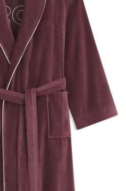 Cotton dressing gown with piping and embroidered branding