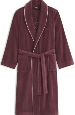Cotton dressing gown with piping and embroidered branding
