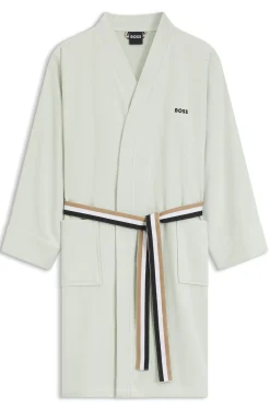 Cotton dressing gown with signature-stripe belt