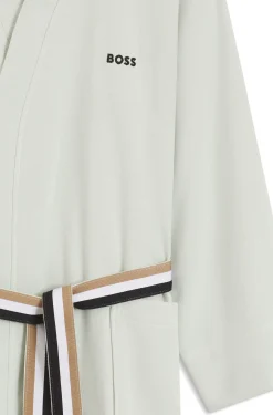 Cotton dressing gown with signature-stripe belt