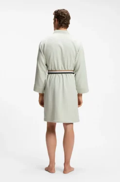 Cotton dressing gown with signature-stripe belt