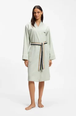 Cotton dressing gown with signature-stripe belt