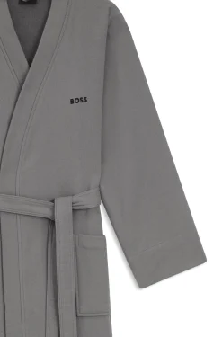 Cotton dressing gown with signature-stripe belt