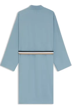 Cotton dressing gown with signature-stripe belt