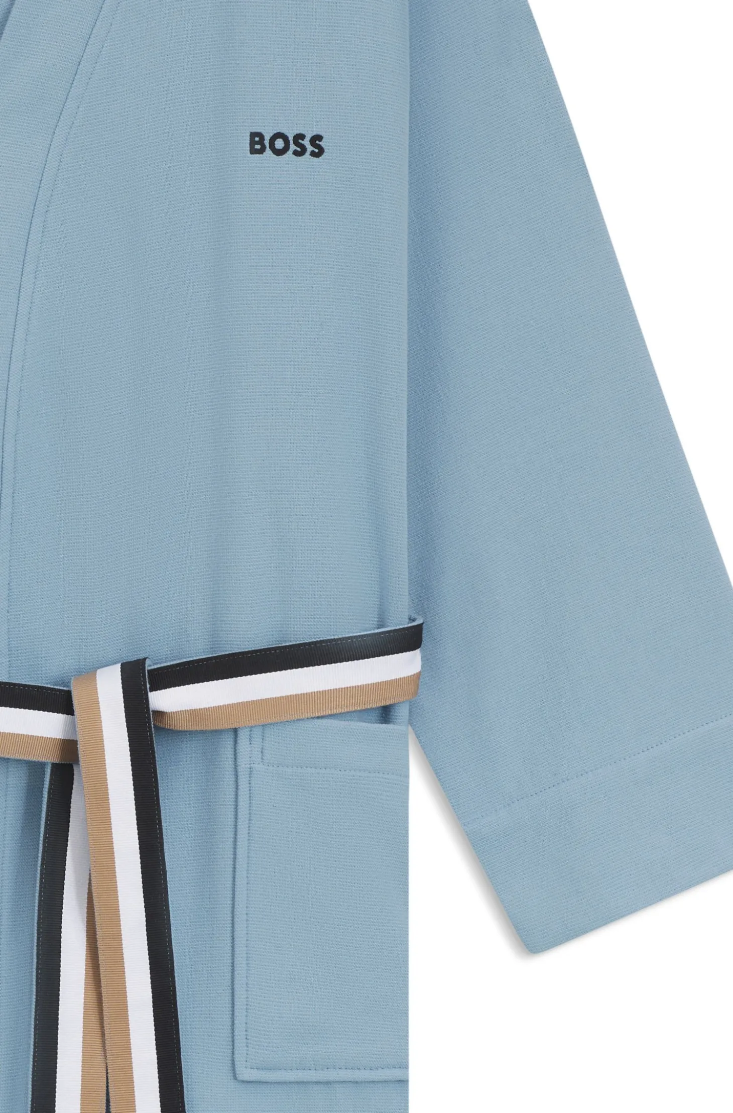 Cotton dressing gown with signature-stripe belt