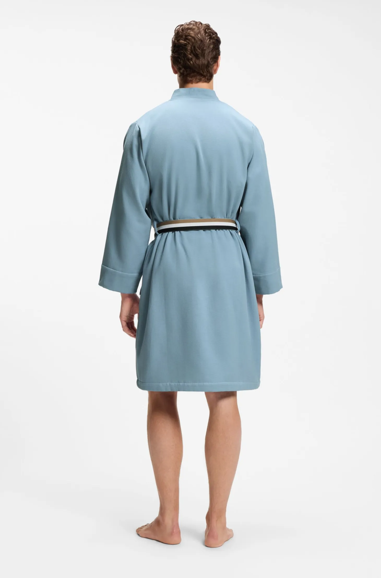 Cotton dressing gown with signature-stripe belt